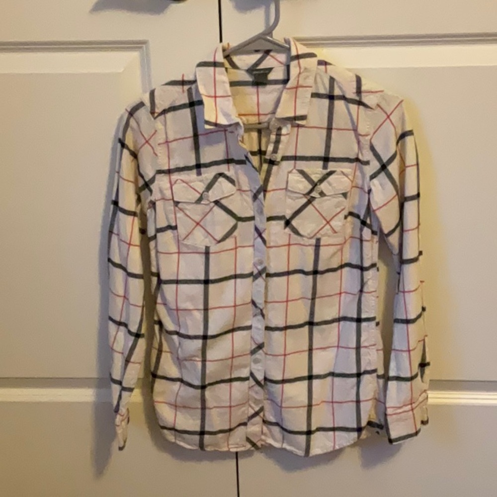 Eddie Bauer black, red and white flannel